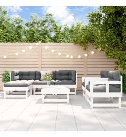 Salon de jardin 7 pcs Blanc Bois de pin massif