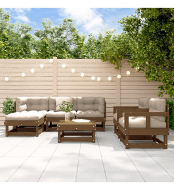 Salon de jardin 7 pcs Marron miel Bois de pin massif