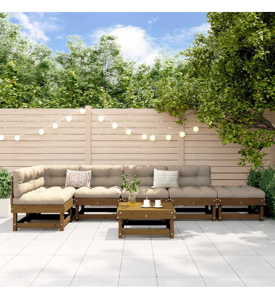 Salon de jardin 7 pcs Marron miel Bois de pin massif Salon de jardin 7 pcs Marron miel Bois de pin massif