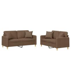 Ensemble de canapés 2 pcs avec coussins marron tissu