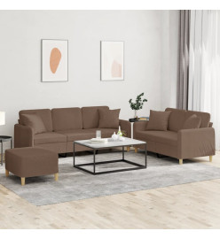 Ensemble de canapés 3 pcs avec coussins marron tissu