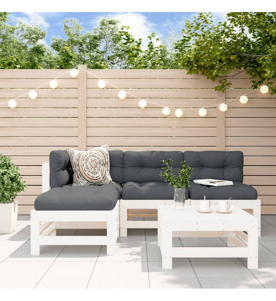 Salon de jardin 5 pcs blanc bois massif de pin Salon de jardin 5 pcs blanc bois massif de pin