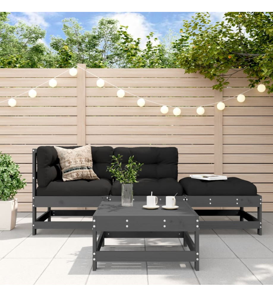 Salon de jardin 4 pcs gris bois massif de pin Salon de jardin 4 pcs gris bois massif de pin