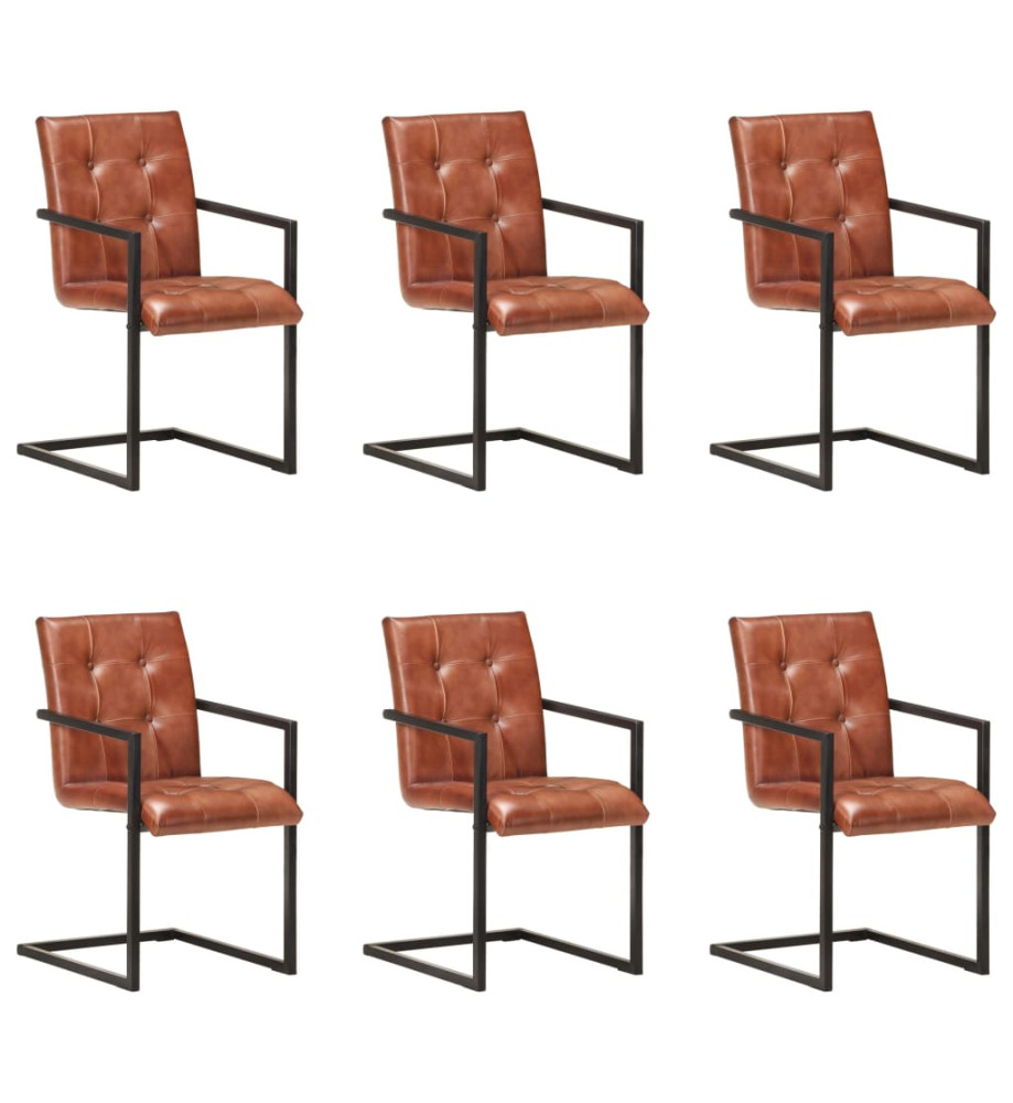 Chaises à manger cantilever lot de 6 marron cuir véritable