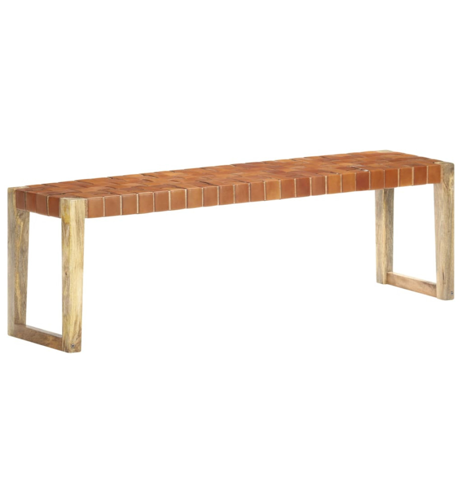 Banc 150 cm Marron Cuir véritable et bois de manguier massif