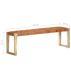 Banc 150 cm Marron Cuir véritable et bois de manguier massif