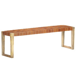 Banc 150 cm Marron Cuir véritable et bois de manguier massif