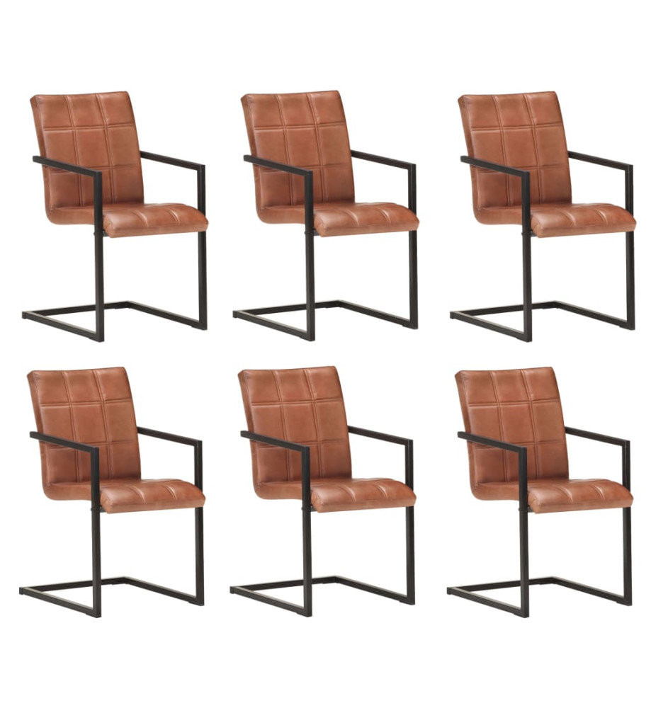 Chaises à manger cantilever lot de 6 marron cuir véritable