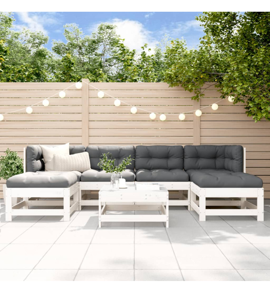 Salon de jardin 7 pcs Blanc Bois de pin massif Salon de jardin 7 pcs Blanc Bois de pin massif