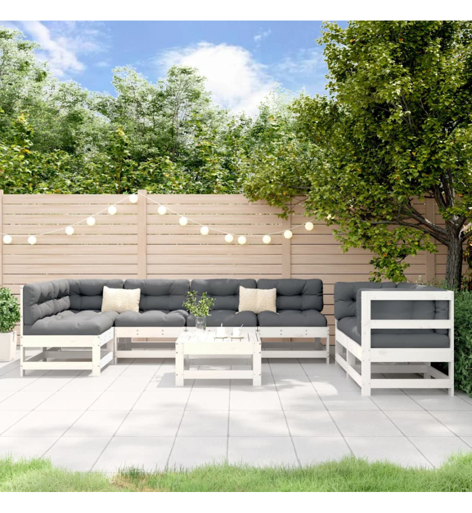 Salon de jardin 8 pcs Blanc Bois de pin massif Salon de jardin 8 pcs Blanc Bois de pin massif