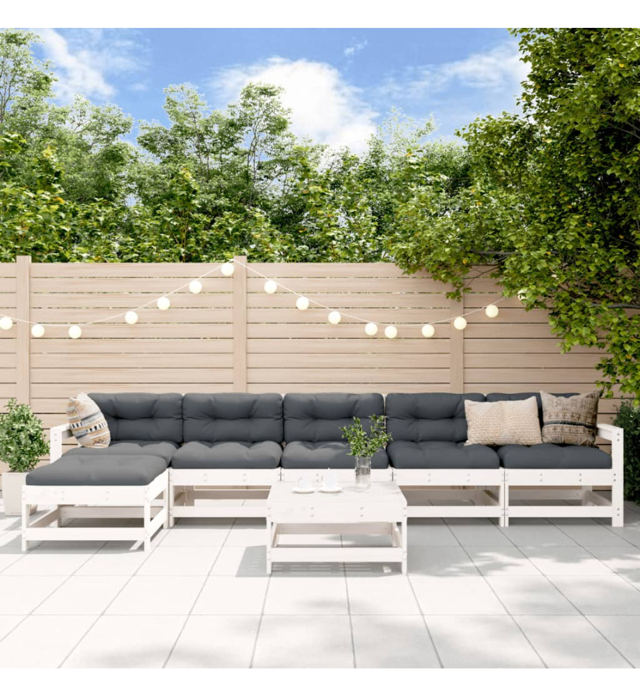 Salon de jardin 7 pcs Blanc Bois de pin massif Salon de jardin 7 pcs Blanc Bois de pin massif