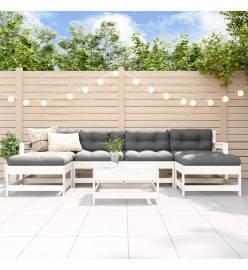 Salon de jardin 7 pcs Blanc Bois de pin massif