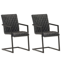 Chaises à manger cantilever lot de 2 noir cuir véritable