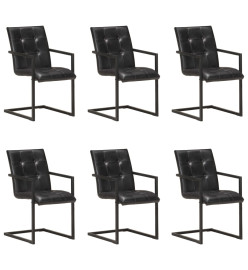 Chaises à manger cantilever lot de 6 noir cuir véritable