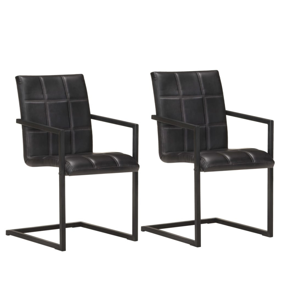 Chaises à manger cantilever lot de 2 noir cuir véritable