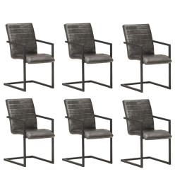 Chaises à manger cantilever lot de 6 gris cuir véritable