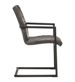 Chaises à manger cantilever lot de 6 gris cuir véritable