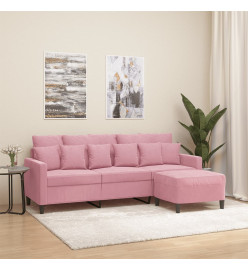 Canapé à 3 places avec repose-pieds Rose 180 cm Velours