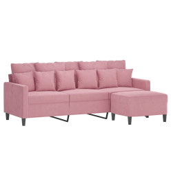 Canapé à 3 places avec repose-pieds Rose 180 cm Velours