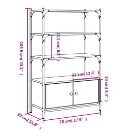 Bibliothèque à 3 niveaux noir 70x30x109,5 cm bois d'ingénierie