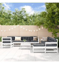 Salon de jardin 10 pcs Blanc Bois de pin massif