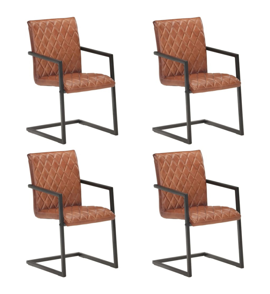 Chaises à manger cantilever lot de 4 marron cuir véritable