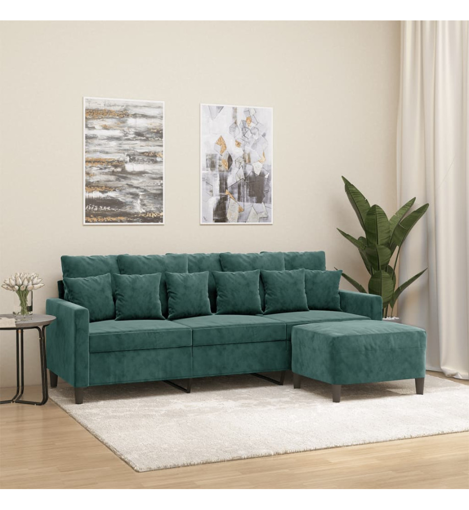 Canapé à 3 places avec repose-pieds Vert foncé 180 cm Velours