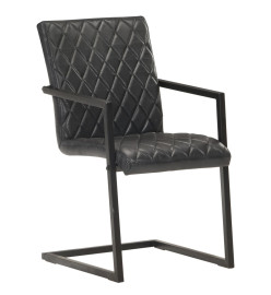 Chaises à manger cantilever lot de 6 noir cuir véritable