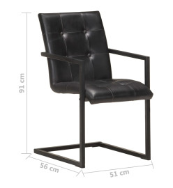 Chaises à manger cantilever lot de 4 noir cuir véritable