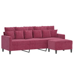 Canapé à 3 places et repose-pieds Rouge bordeaux 180 cm Velours