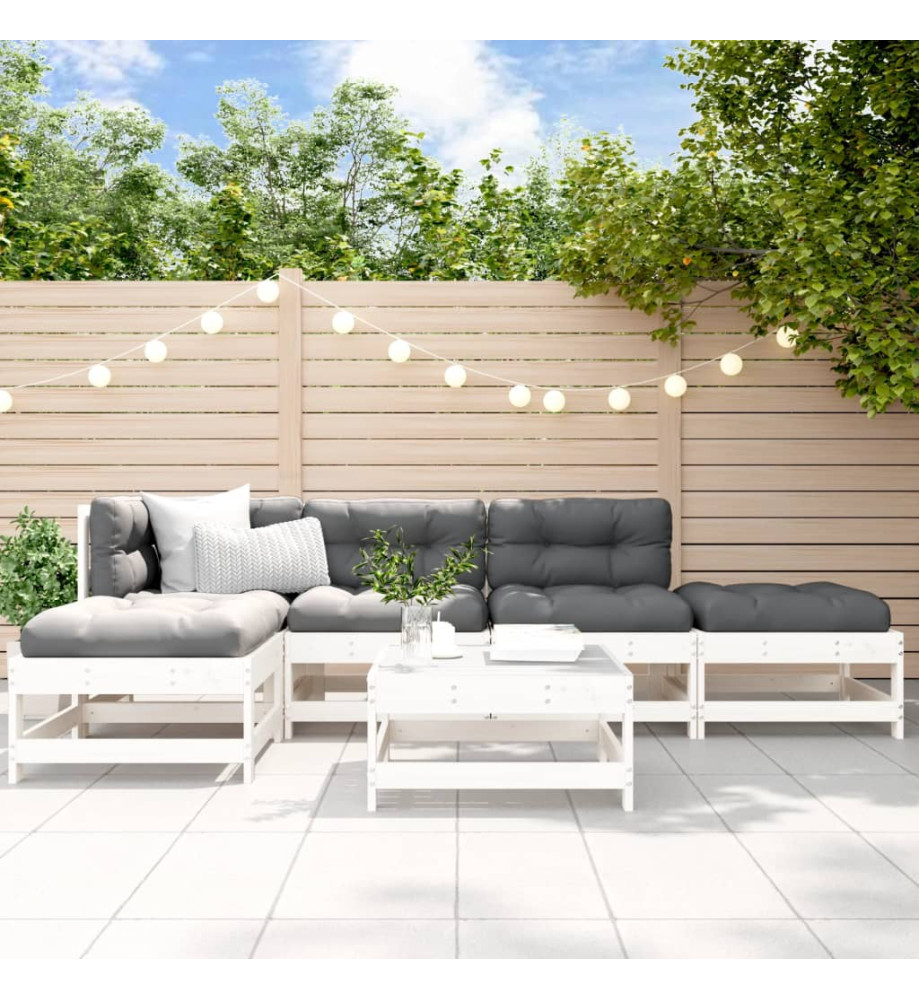 Salon de jardin 6 pcs Blanc Bois de pin massif Salon de jardin 6 pcs Blanc Bois de pin massif