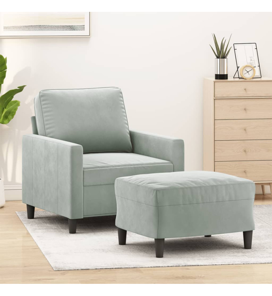 Fauteuil avec repose-pied Gris clair 60 cm Velours