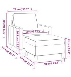 Fauteuil avec repose-pied Gris foncé 60 cm Velours