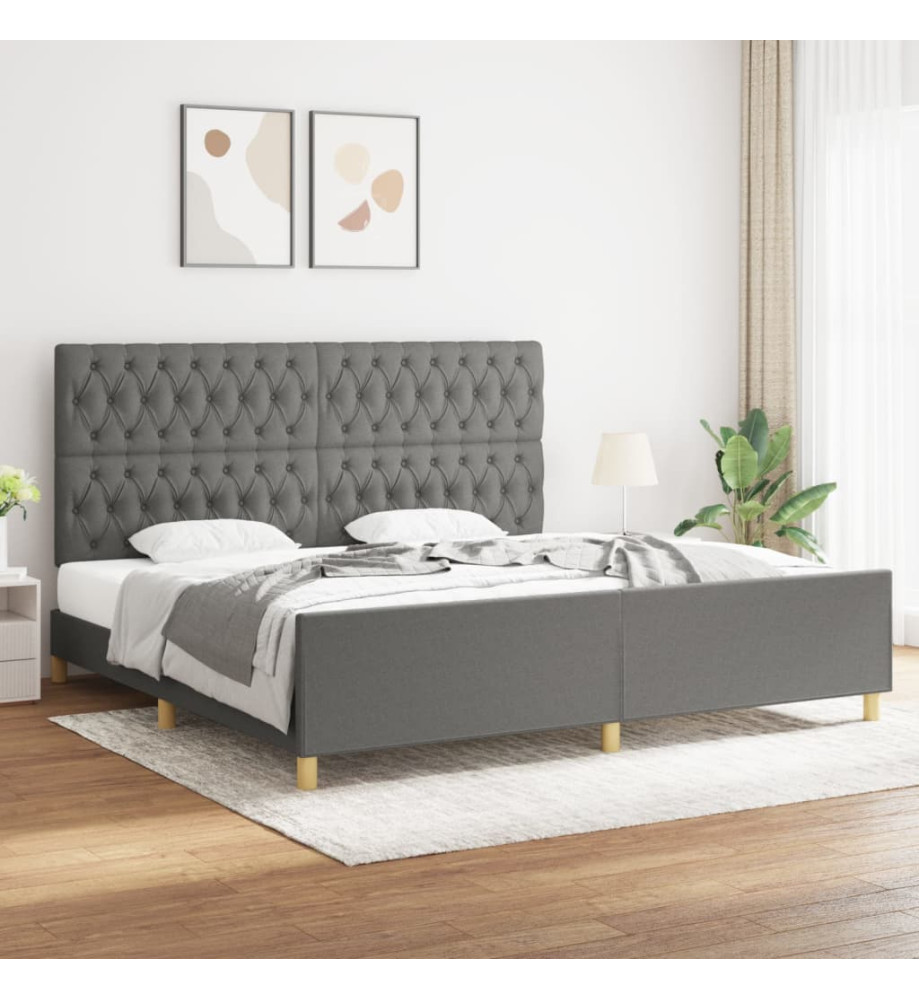 Cadre de lit avec tête de lit Gris foncé 200x200 cm Tissu Cadre de lit avec tête de lit Gris foncé 200x200 cm Tissu