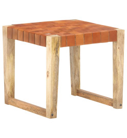 Tabouret Marron clair Cuir véritable et bois de manguier massif