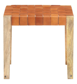 Tabouret Marron clair Cuir véritable et bois de manguier massif