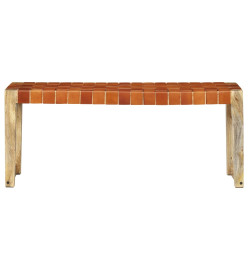 Banc 110 cm Marron Cuir véritable et bois de manguier massif