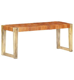 Banc 110 cm Marron Cuir véritable et bois de manguier massif