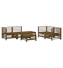 Salon de jardin 6 pcs Marron miel Bois de pin massif