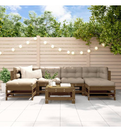 Salon de jardin 7 pcs Marron miel Bois de pin massif