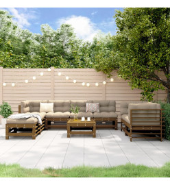 Salon de jardin 9 pcs Marron miel Bois de pin massif