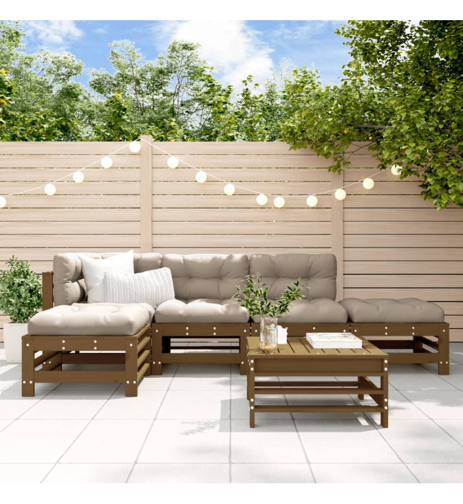 Salon de jardin 6 pcs Marron miel Bois de pin massif Salon de jardin 6 pcs Marron miel Bois de pin massif