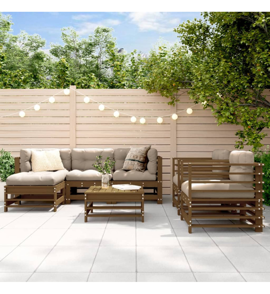 Salon de jardin 7 pcs Marron miel Bois de pin massif Salon de jardin 7 pcs Marron miel Bois de pin massif