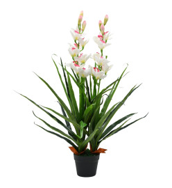 Plante artificielle Orchidée Cymbidium avec pot 100 cm Vert