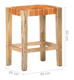 Tabourets de bar lot de 2 marron cuir véritable 60 cm