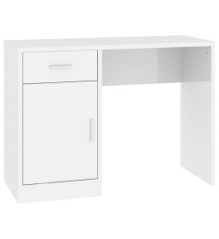 Bureau avec tiroir et armoire Blanc brillant 100x40x73 cm