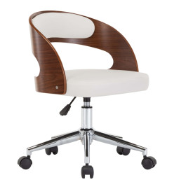 Chaise pivotante de bureau Blanc Bois courbé et similicuir