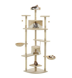 Arbre à chat avec griffoirs en sisal 203 cm Beige et Blanc