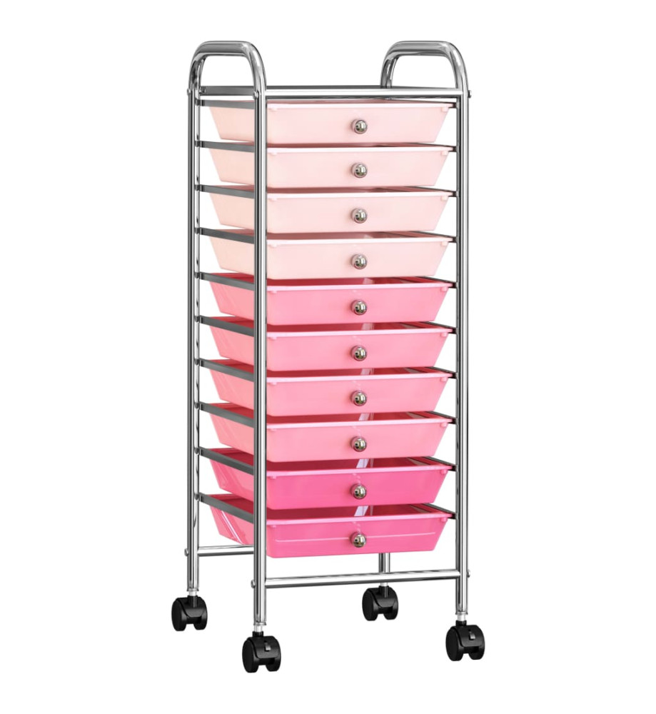 Chariot de rangement mobile à 10 tiroirs Ombre Rose Plastique