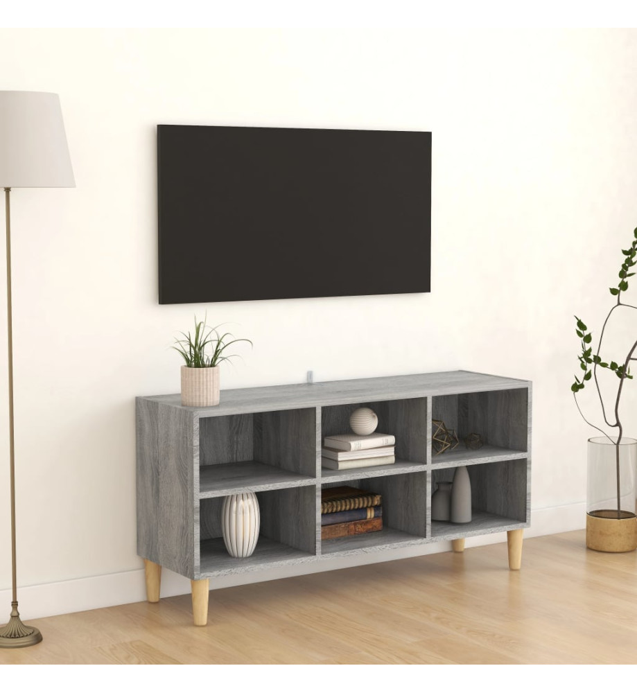 Meuble TV avec pieds en bois massif Sonoma gris 103,5x30x50 cm